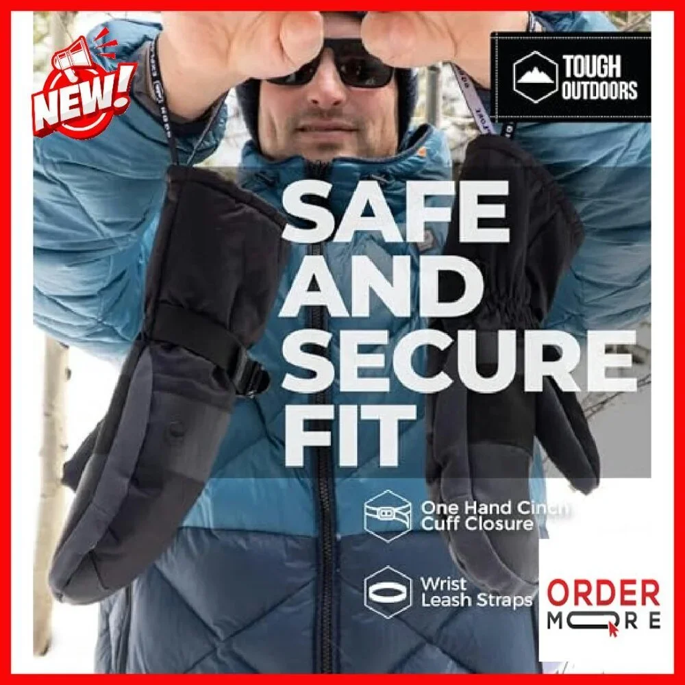 Waterproof Ski Mittens with Thermal Fleece Lining - Winter Gloves for Men &